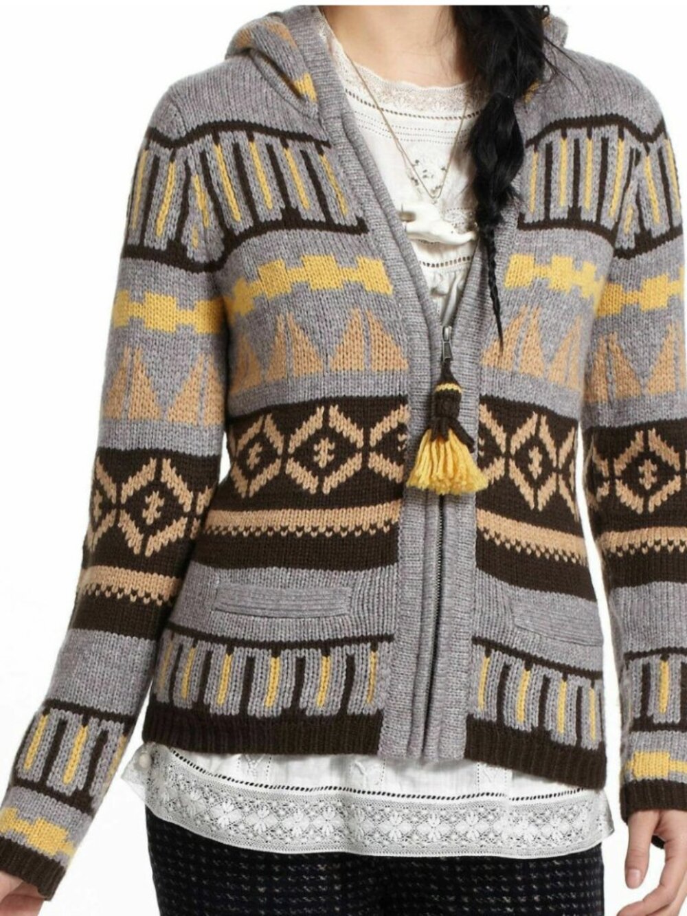 Anthropologie Sparrow Fairisle Hooded Zip Sweater